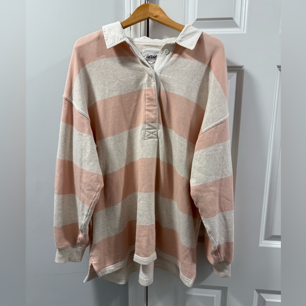Striped Rugby Polo Top - Blush & Cream